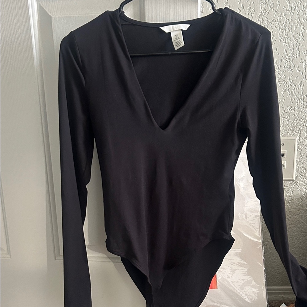 H&M Deep V-Neck Black Bodysuit